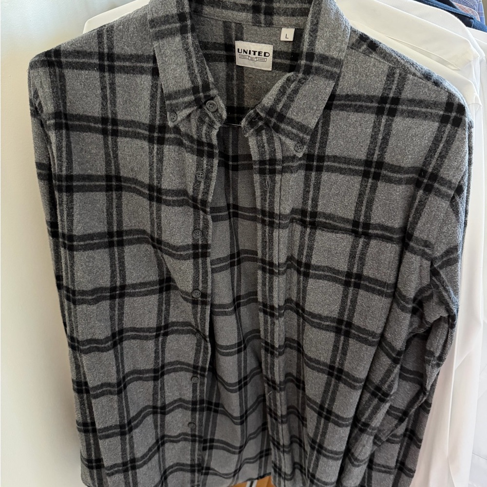 United Black and Gray Plaid Men's Casual Shirt